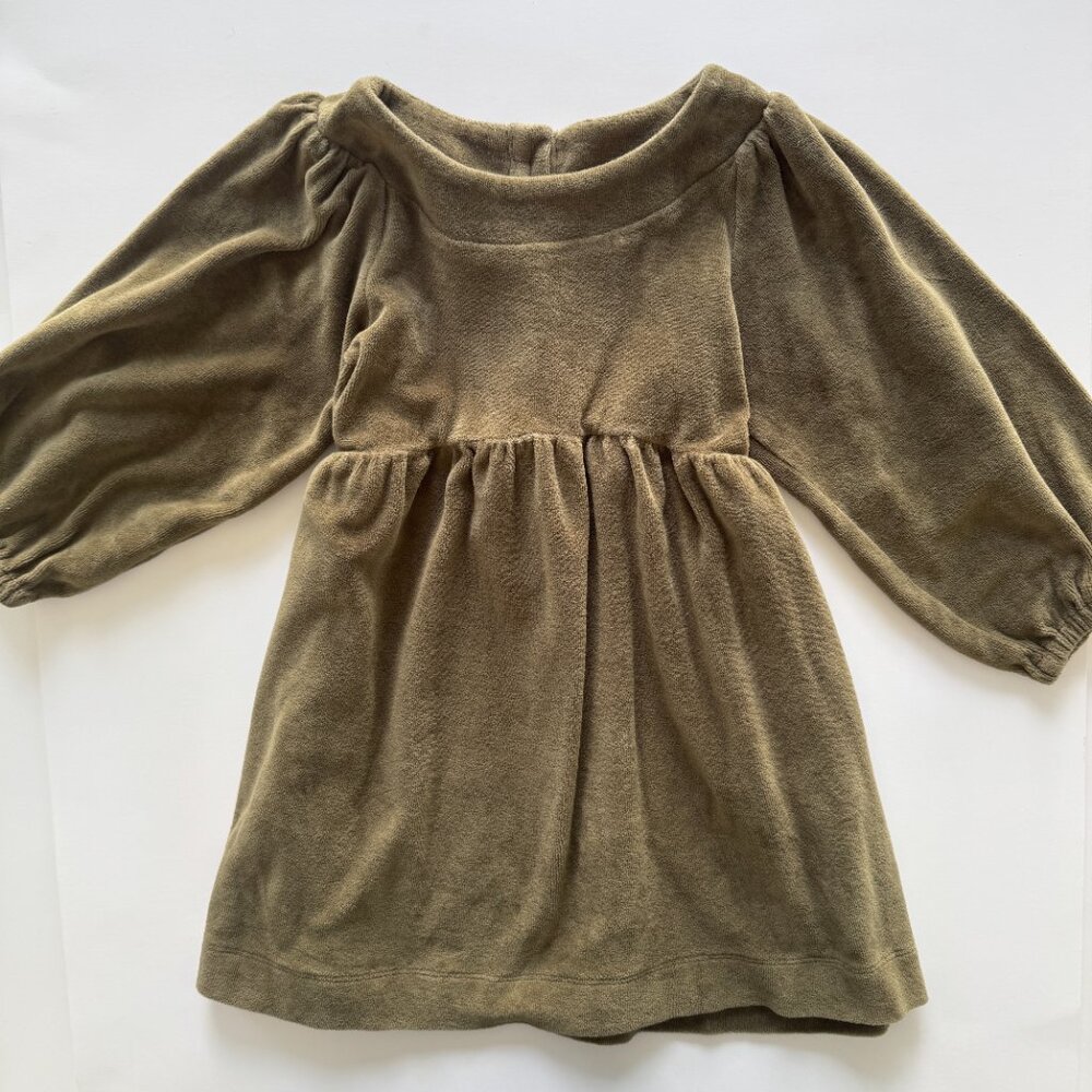 Kate Quinn Olive Velour Dress 2T Puff Sleeve Empire Waist Fall Toddler